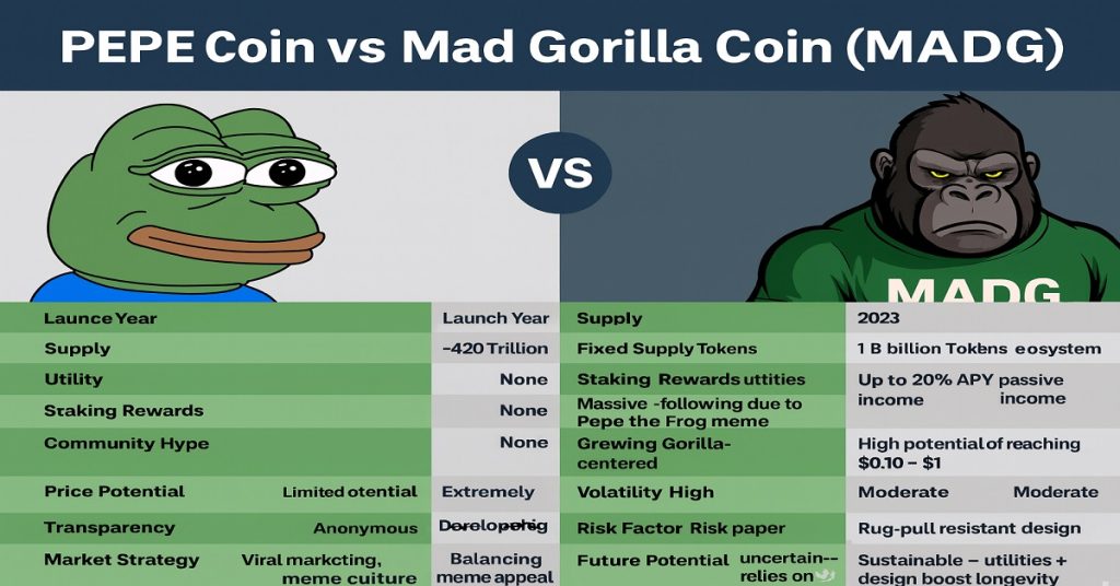 Pepe Coin vs Mad Gorilla Coin meme coins comparison 