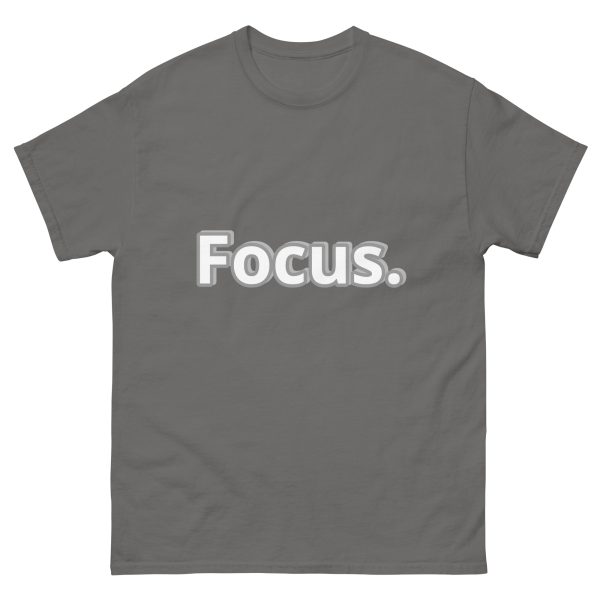 Motivational Quote Cool Charcoal Grey T shirt with word Focus