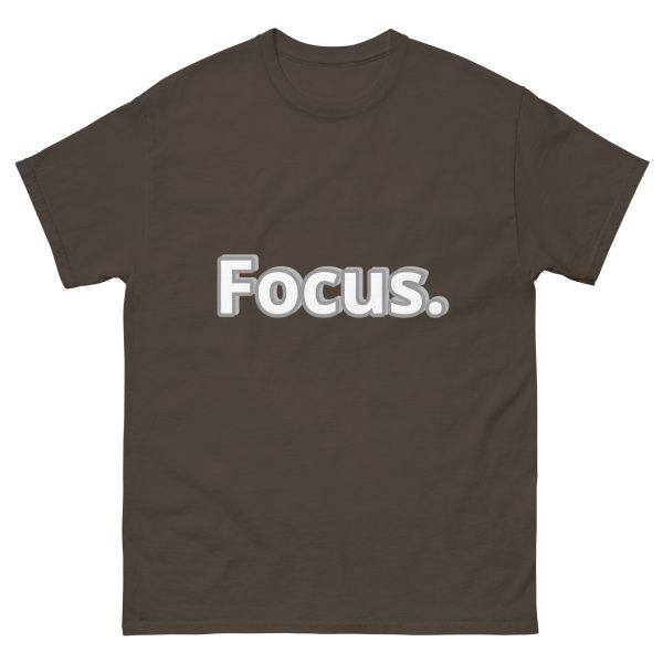 Motivational Quote Cool Dark Chocolate Brown T shirt with word Focus