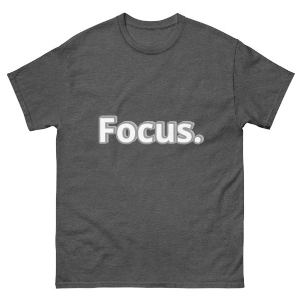 Motivational Quote Cool heather dark Grey T shirt with word Focus