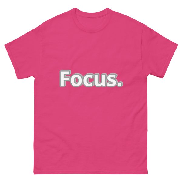 Motivational Quote Cool heliconia pink Grey T shirt with word Focus