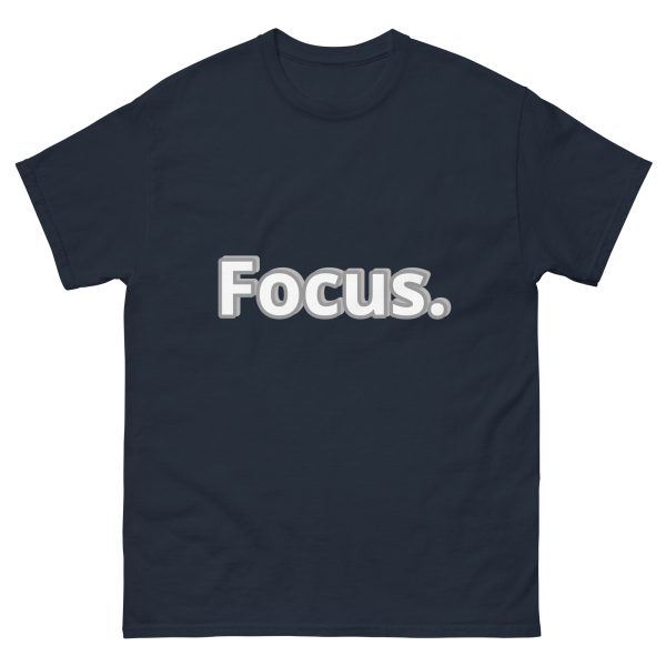 Motivational Quote Cool navy T shirt with word Focus