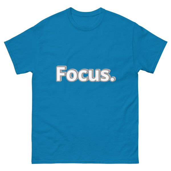 Motivational Quote Cool sapphire blue T shirt with word Focus
