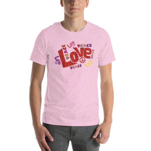 Peace and Love Sign and Art Unisex t-shirt Pink