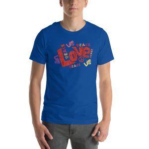 Peace and Love Sign and Art Unisex t-shirt Blue
